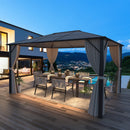 EROMMY Patio Hardtop Gazebo 10’x12’ Aluminum Frame Gazebos with Netting & Curtain - Erommy
